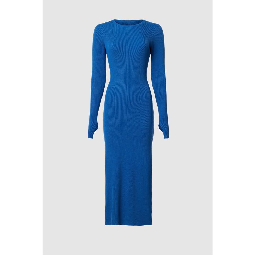 Great Jones Cobalt Blue Ribbed Knit Long Sleeve Sweater Midi Dress Size Large - Picture 4 of 12